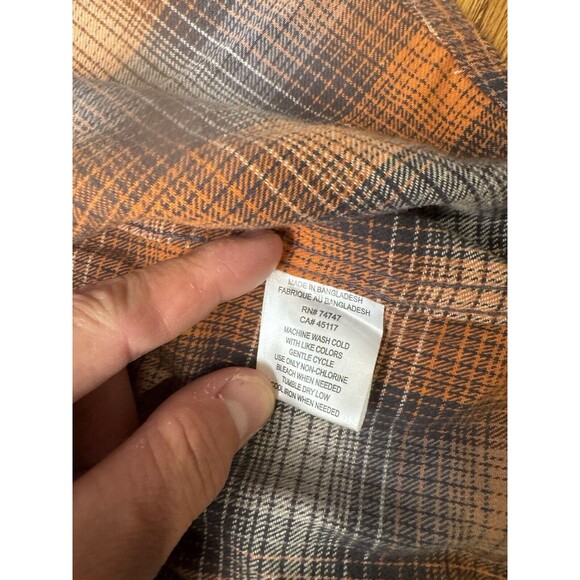 Red Head Brand‎ Co. Long Sleeve Mens Large Orange Grey Flannel Button Up Shirt - Picture 7 of 16